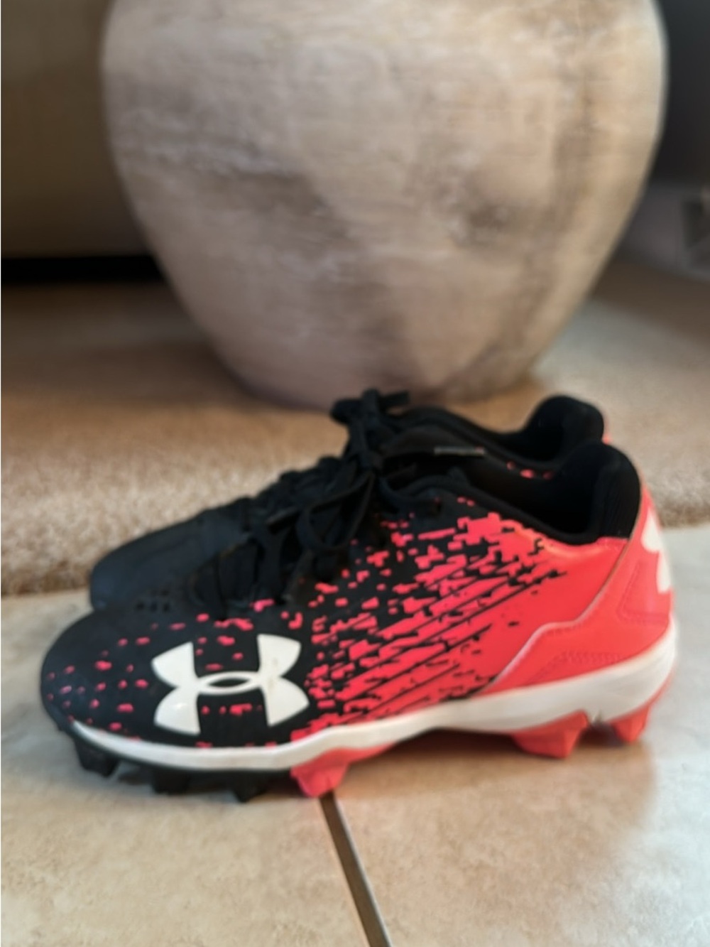 Under Armour Black and Pink Kids' Cleats